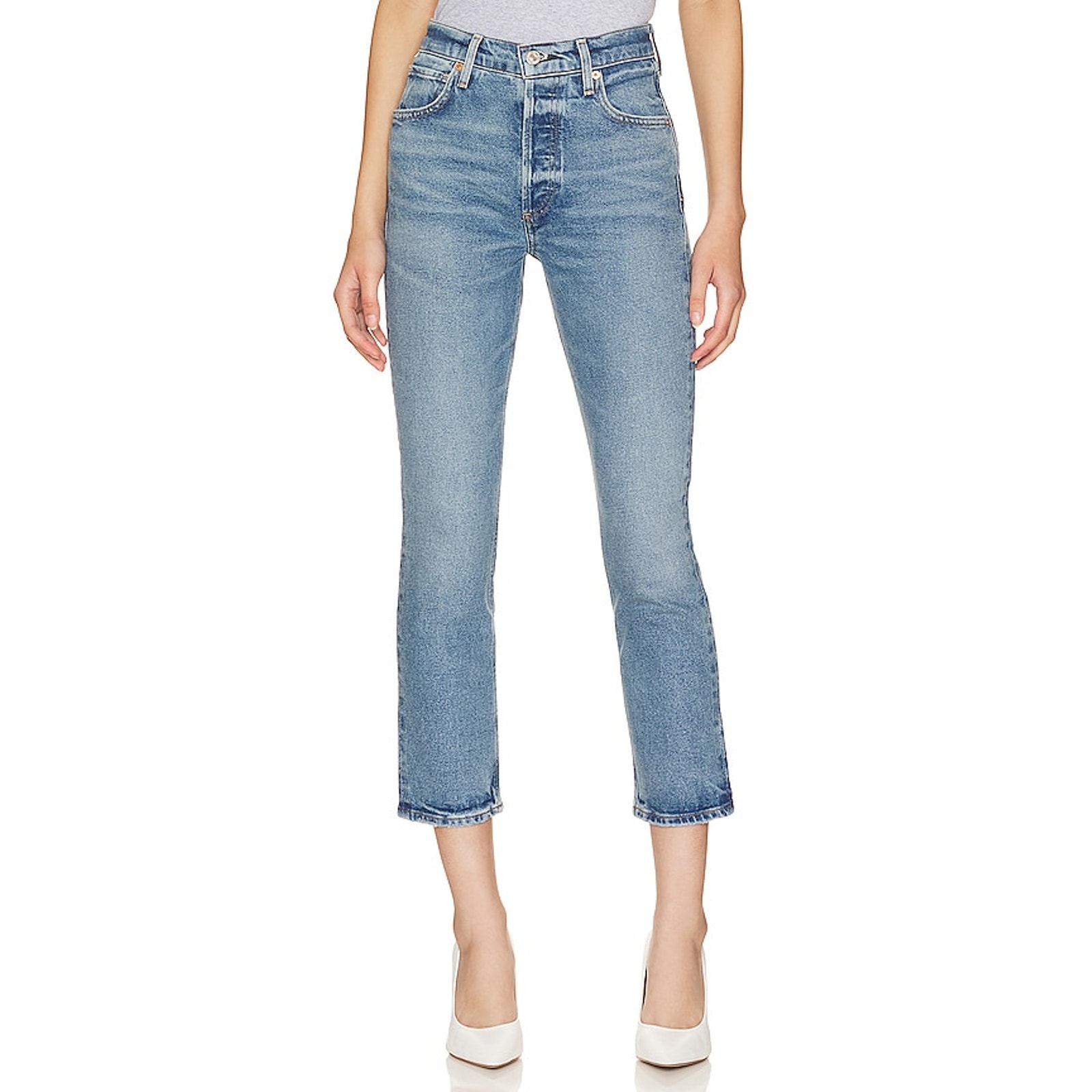 Citizens Of Humanity 'Charlotte' Blue Crop High Rise Straight Denim Jeans Size